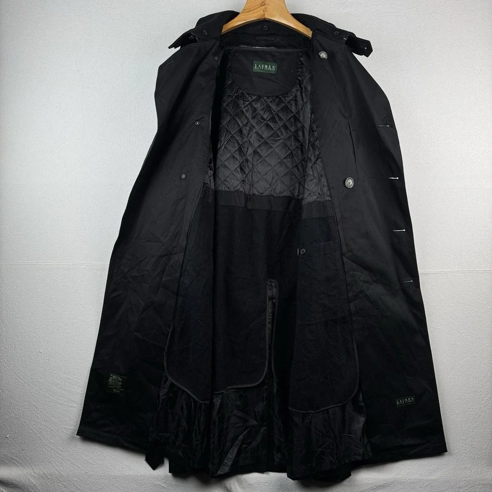 Ralph Lauren Black Trench Coat OverCoat Quilted Cotton Blend Lined Insulated 48R